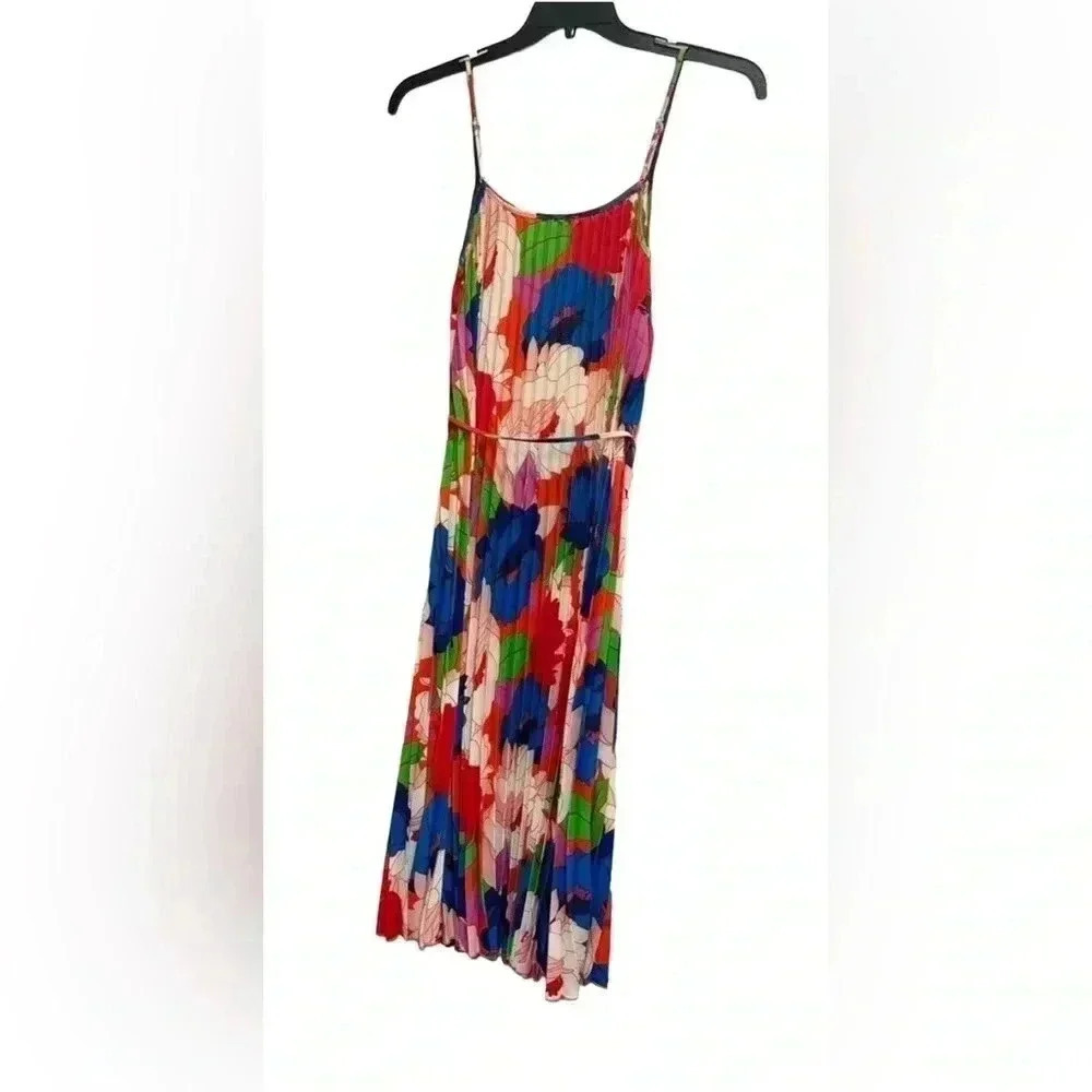 NWT Sam Edelman Pleated Floral Midi Dress Resort Vacation Colorful Sundress M - Picture 7 of 12